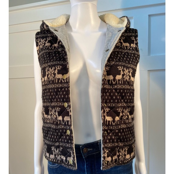 Vintage-Inspired Free People Fleece * Lined Hooded Vest - Cozy Preowned w2006 - Picture 3 of 9